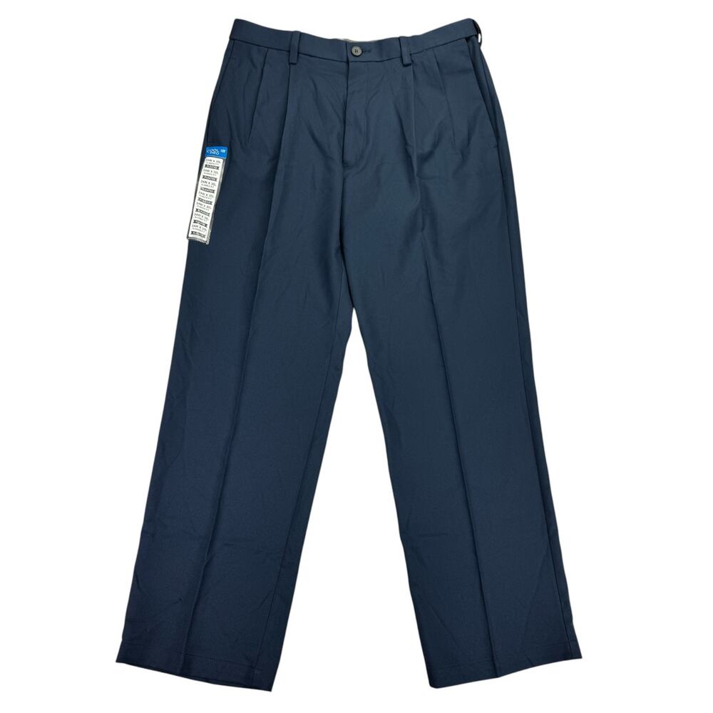 Haggar Mens Cool 18 Pro Classic Fit Pleated Stretch Dress Pants Navy Blue 34x30